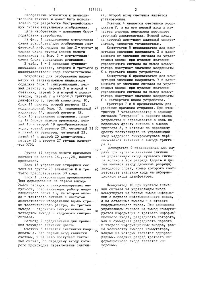 Устройство для отображения графической информации на телевизионном индикаторе (патент 1374272)