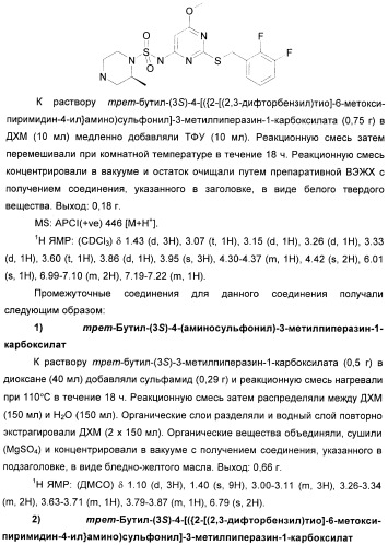 Производные пиримидинсульфонамида в качестве модуляторов рецепторов хемокинов (патент 2408587)