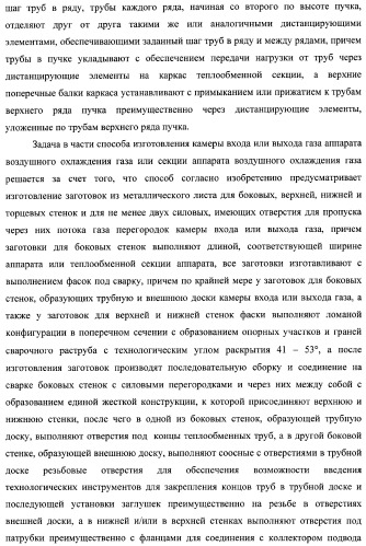 Способ изготовления аппарата воздушного охлаждения газа, способ изготовления теплообменной секции аппарата (варианты), способ изготовления камеры входа или выхода газа аппарата, способ гидравлических испытаний теплообменной секции аппарата и способ гидравлических испытаний коллектора подвода и отвода газа аппарата (патент 2364811)