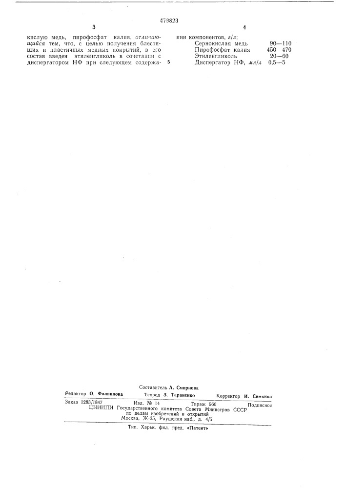Электролит меднения (патент 479823)