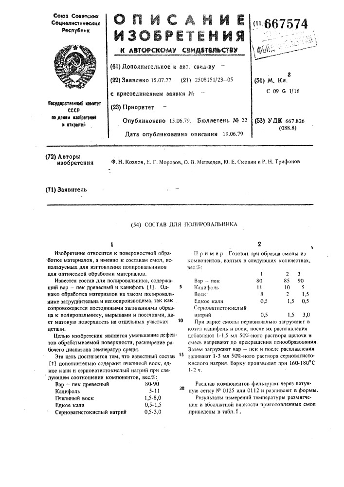 Состав для полировальника (патент 667574)