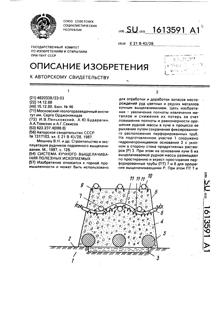 Система кучного выщелачивания полезных ископаемых (патент 1613591)