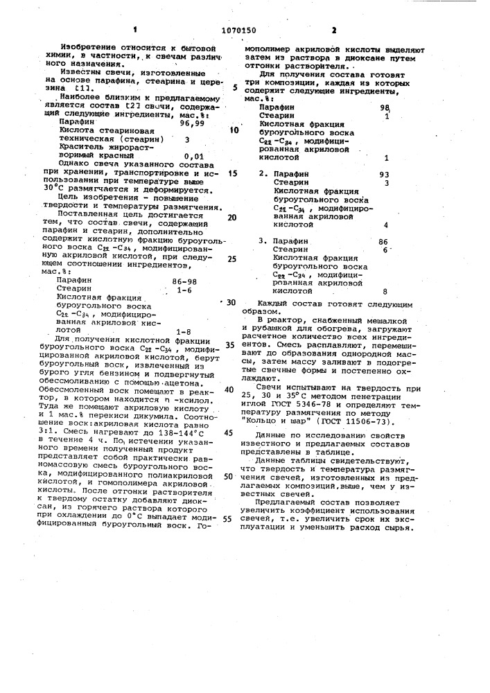 Состав свечи (патент 1070150)