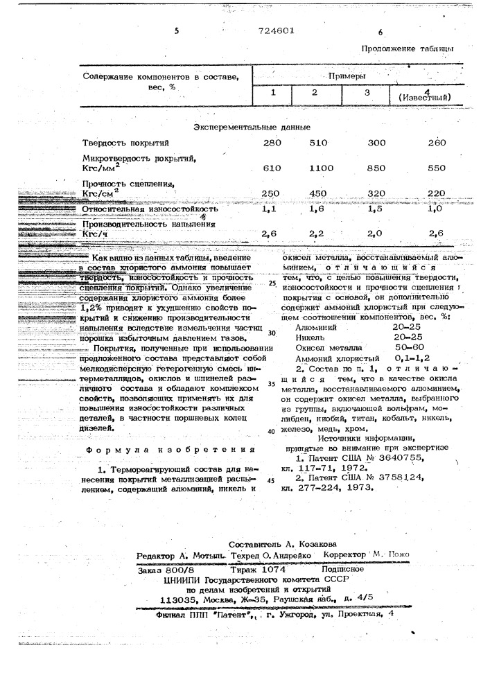 Термореагирующий состав для нанесения покрытий (патент 724601)