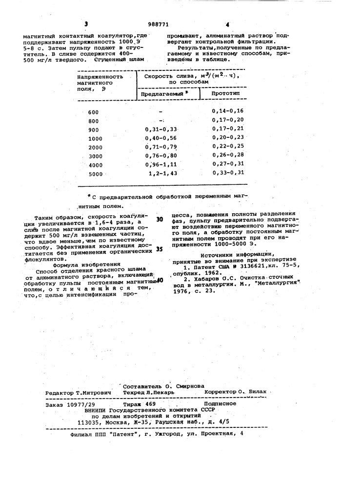 Способ отделения красного шлама (патент 988771)