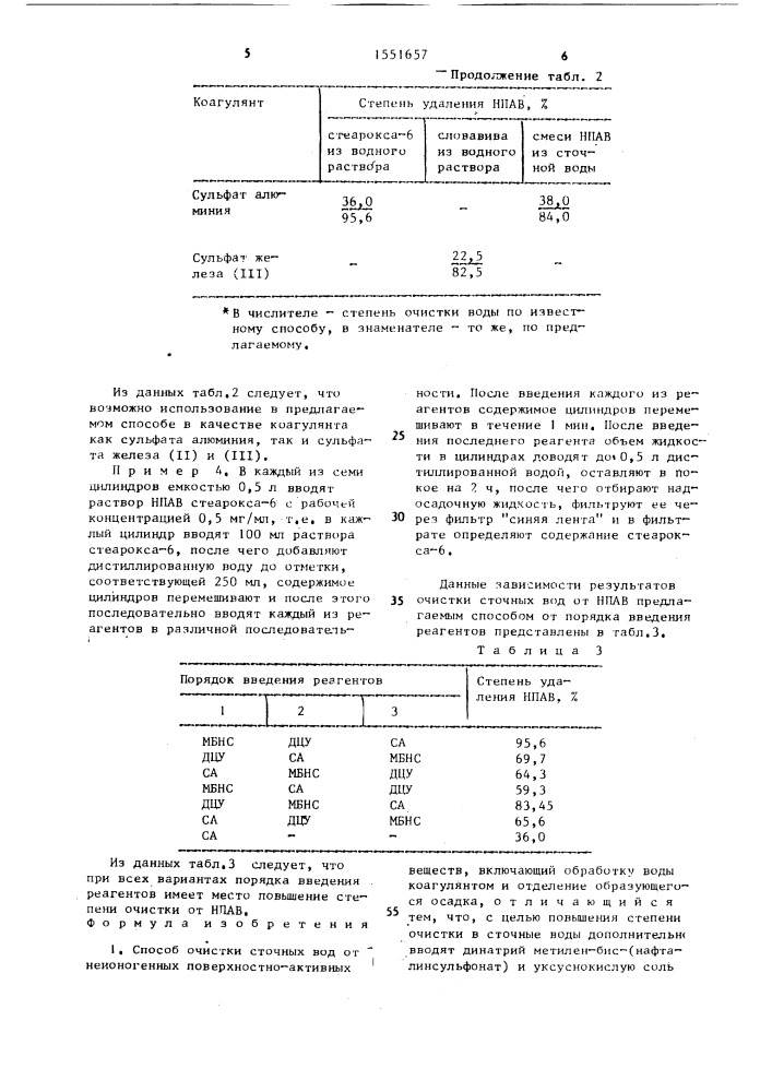 Способ очистки сточных вод от неионогенных поверхностно- активных веществ (патент 1551657)