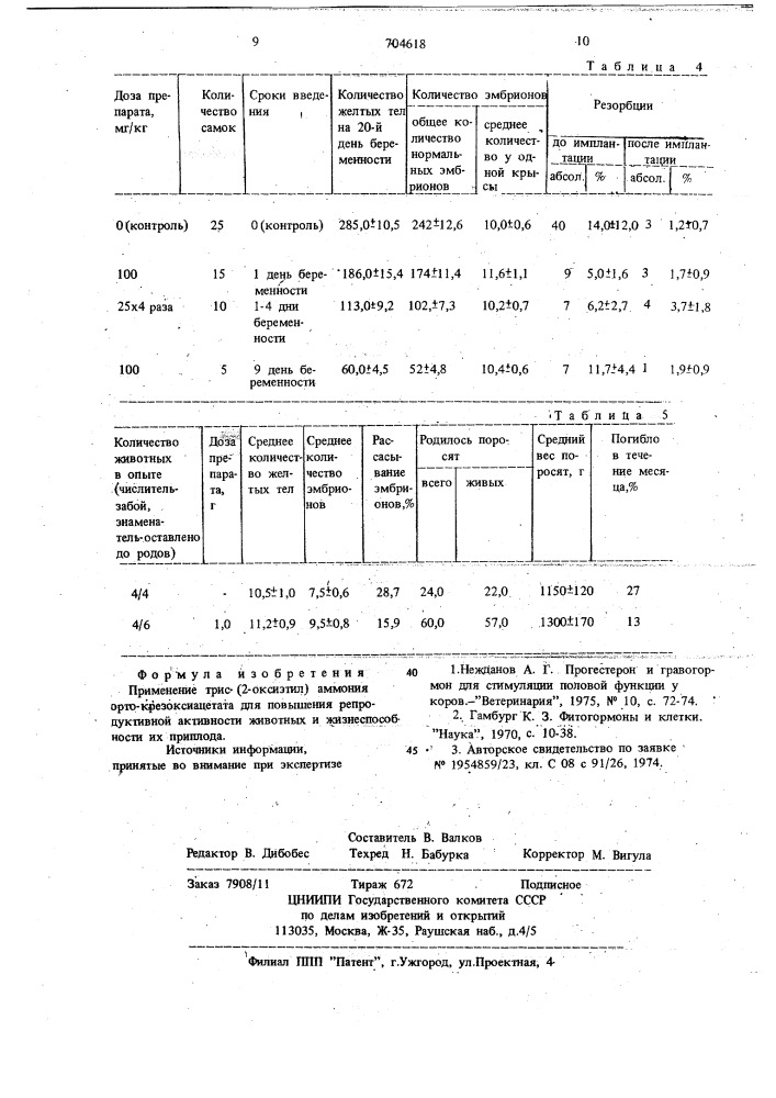 Средство для повышения репродуктивной активности животных и жизнеспособности их приплода (патент 704618)