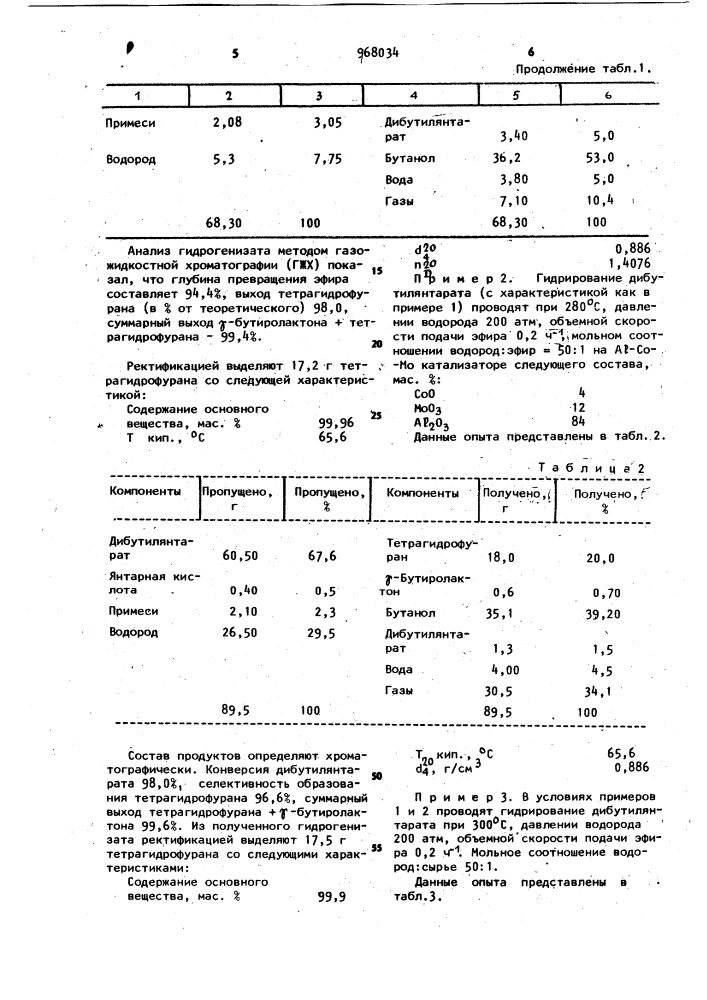 Способ получения тетрагидрофурана (патент 968034)