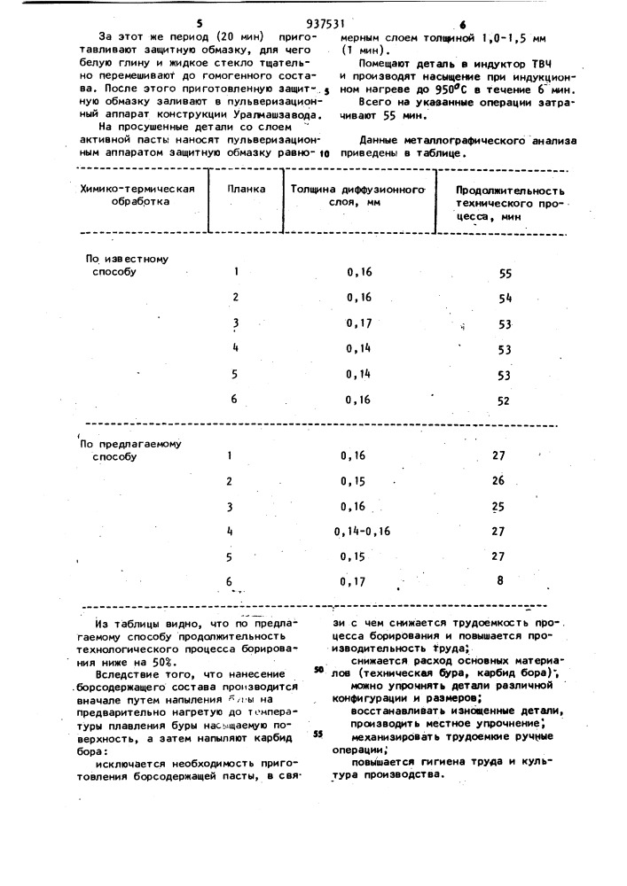 Способ диффузионного борирования (патент 937531)