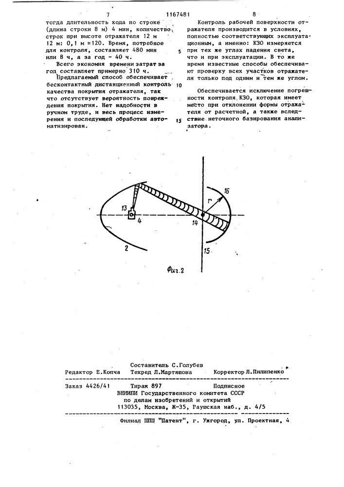 Способ контроля коэффициента зеркального отражения локализированных участков поверхности крупногабаритных отражателей (патент 1167481)