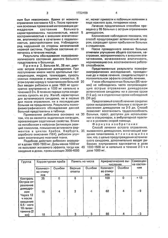 Способ лечения острого отравления, вызванного димедролом (патент 1722499)