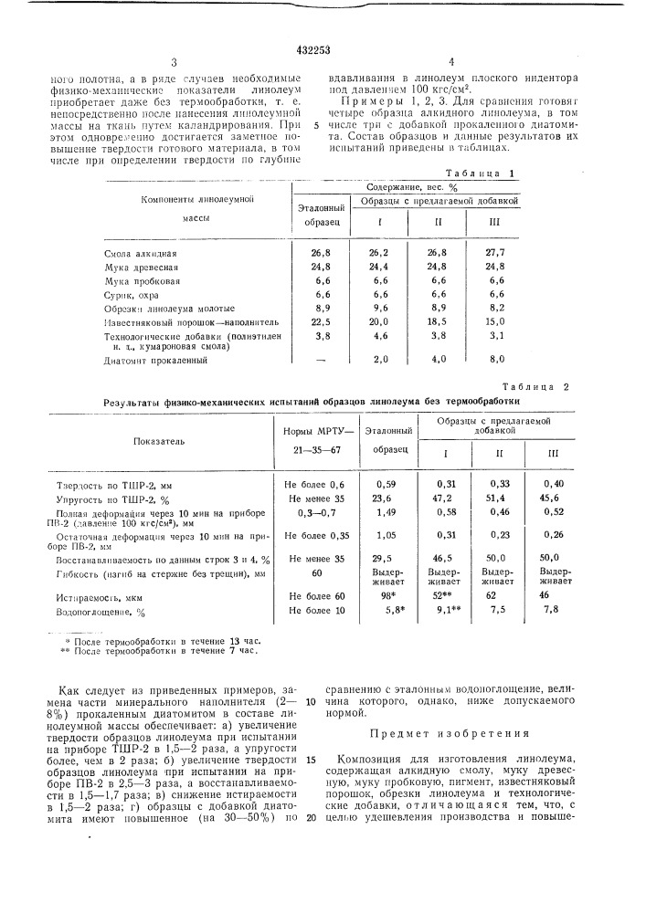 Композиция для изготовления линолеума (патент 432253)