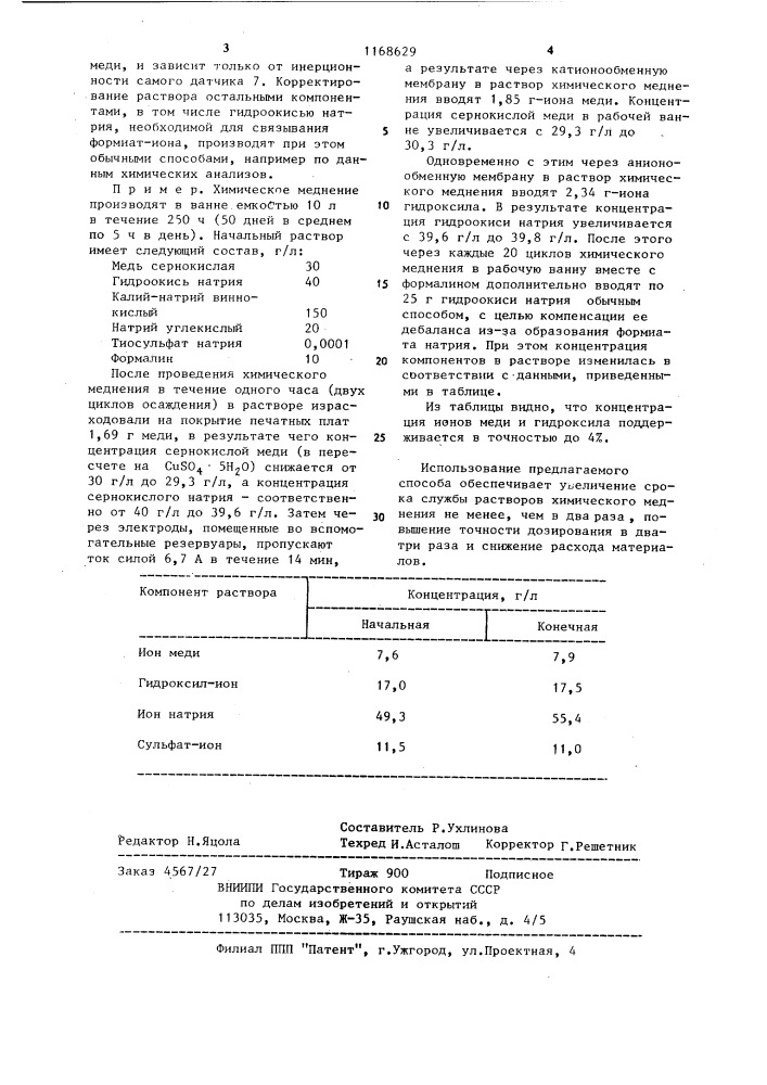 Способ корректирования растворов химического меднения (патент 1168629)