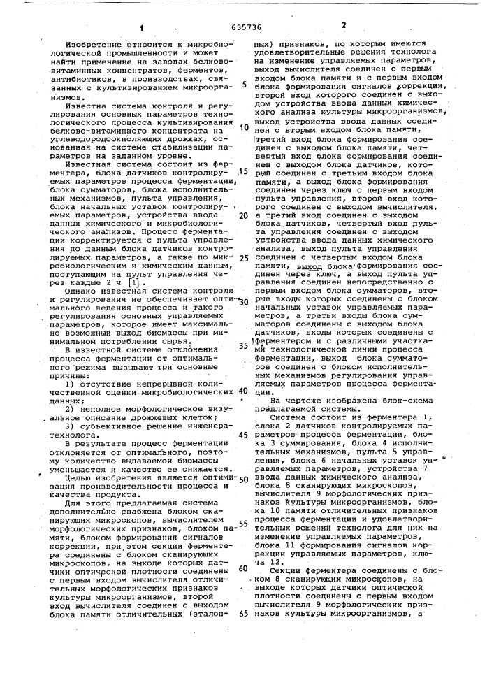 Система управления процессом культивирования микроорганизмов (патент 635736)