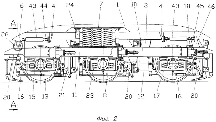 Железнодорожное тяговое транспортное средство с автоматическим управлением положения тележек и колесных пар в кривой (его варианты) (патент 2281872)