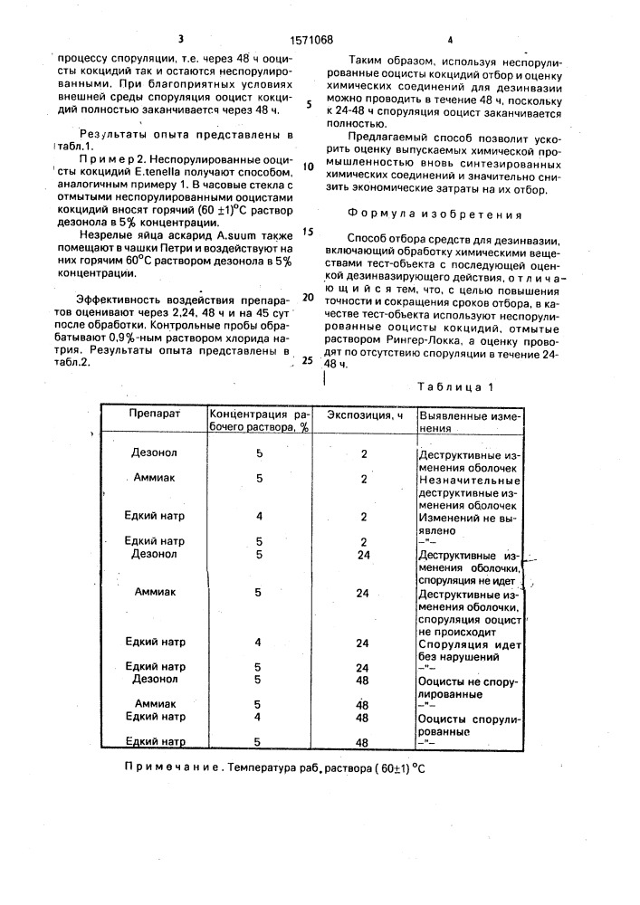 Способ отбора средств для дезинвазии (патент 1571068)