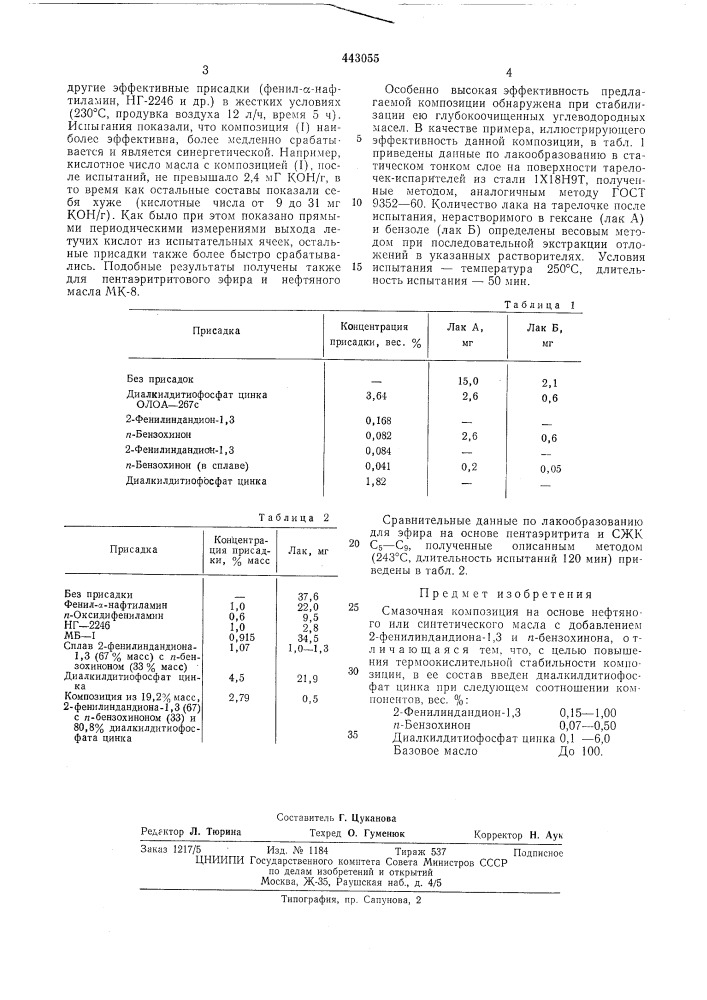 Смазочная композиция (патент 443055)