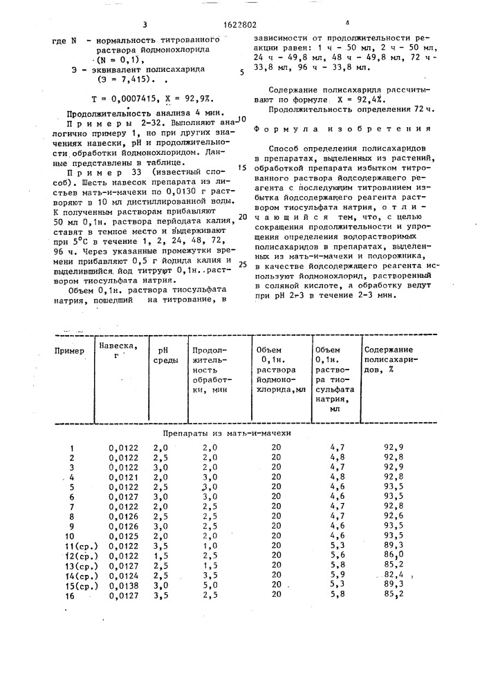 Способ определения полисахаридов в препаратах, выделенных из растений (патент 1622802)