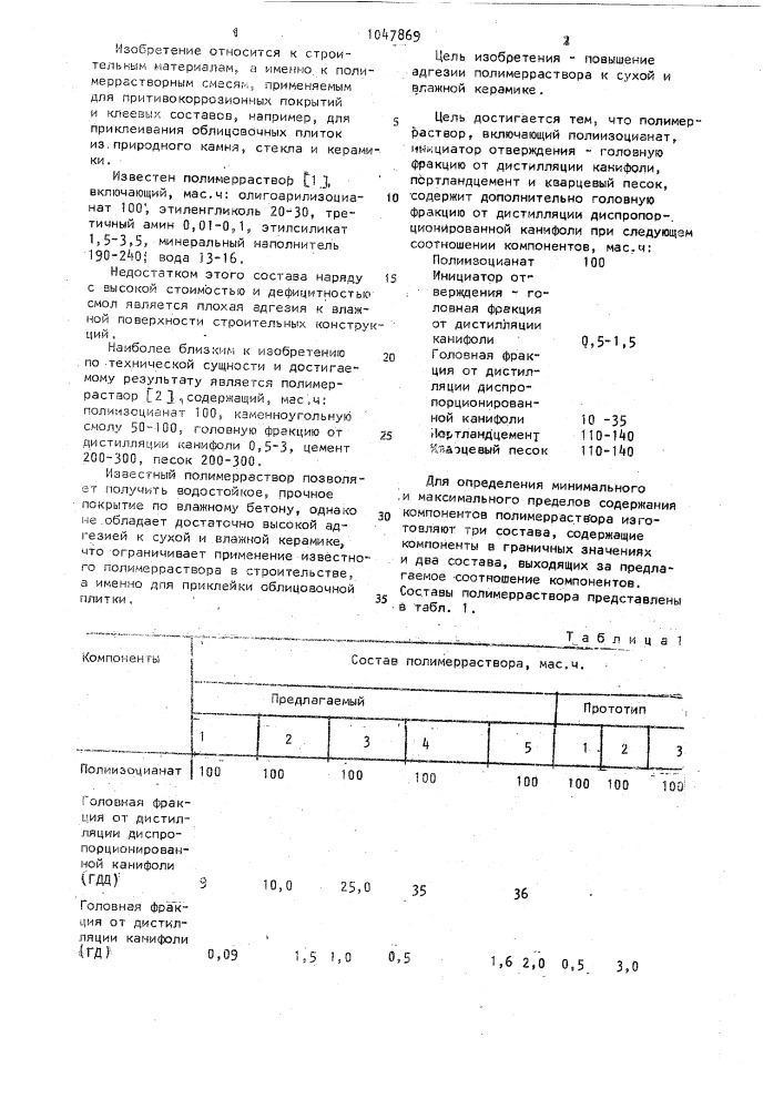 Полимерраствор (патент 1047869)