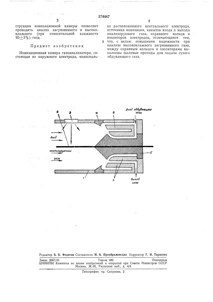 Ионизационная камера газоанализатора (патент 274487)