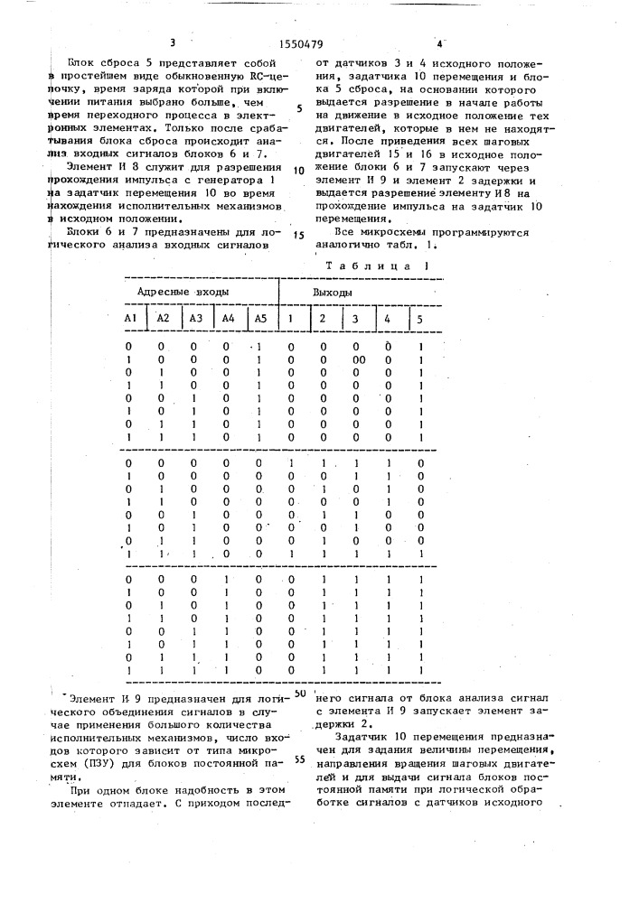 Устройство для программного управления шаговыми двигателями (патент 1550479)