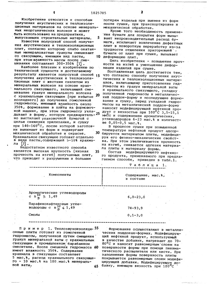 Способ получения акустических и теплоизоляционных материалов (патент 1025705)