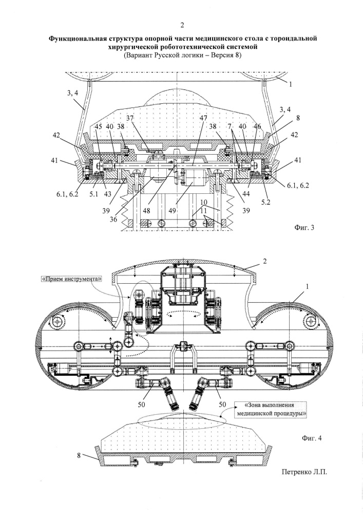 Функциональная структура опорной части медицинского стола с тороидальной хирургической робототехнической системой (вариант русской логики - версия 8) (патент 2615115)