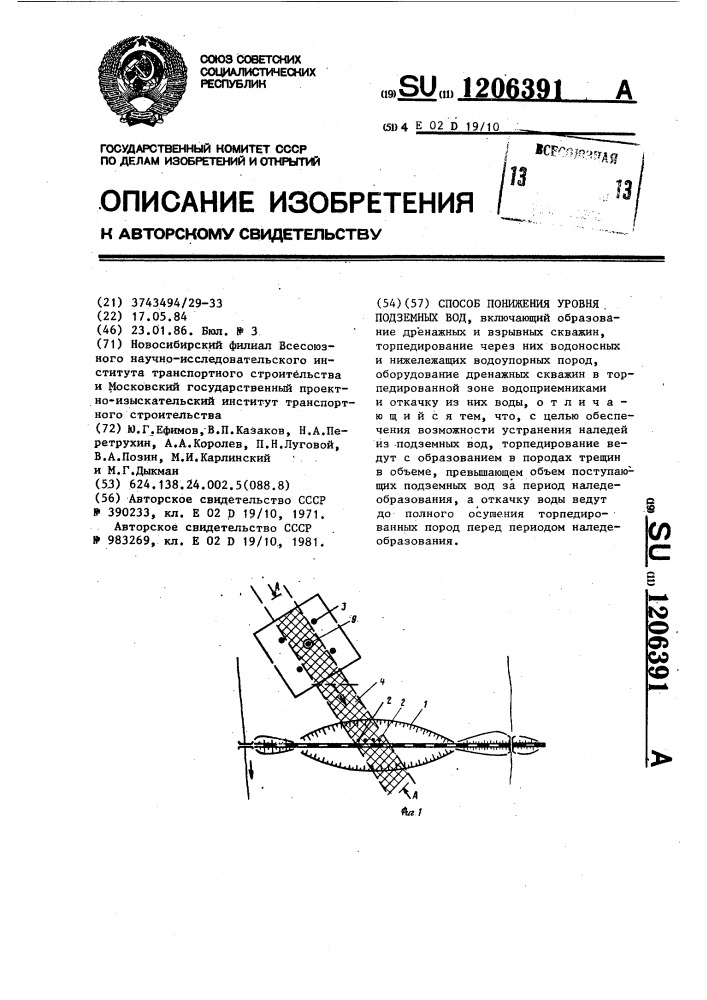 Способ понижения уровня подземных вод (патент 1206391)