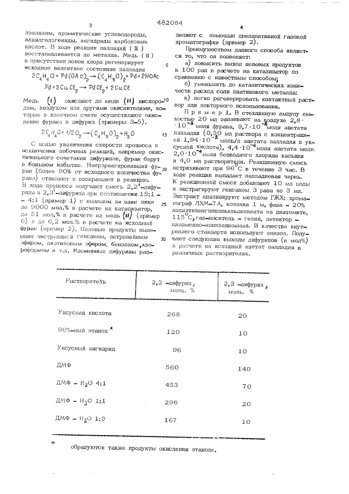 Способ получения 2,2 -дифурила и 2,3 -дифурила (патент 482084)