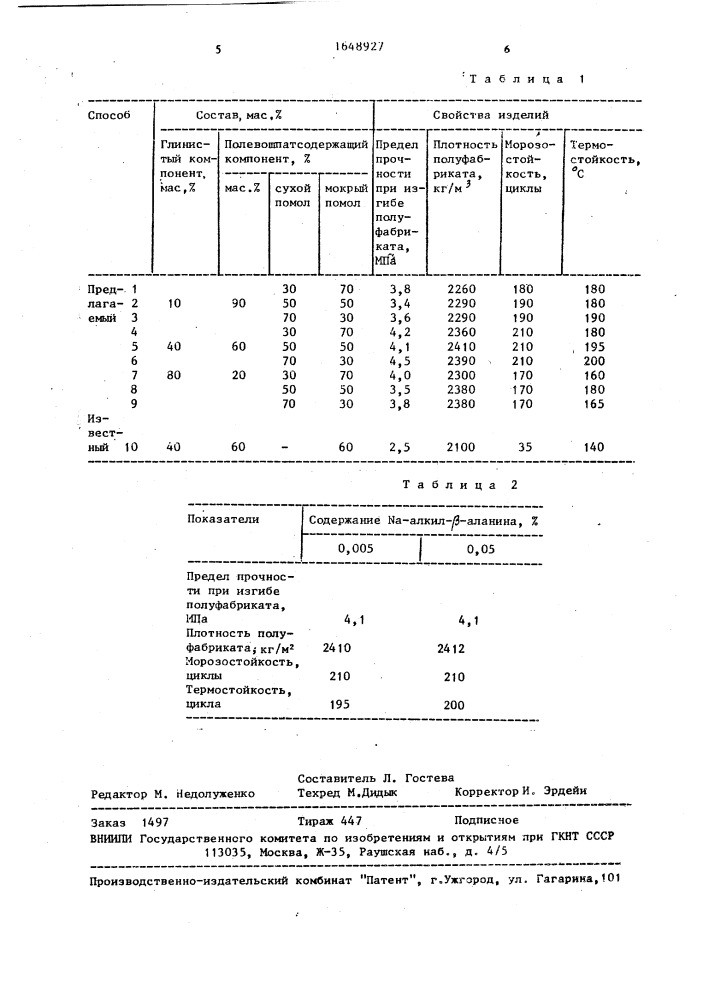 Способ изготовления керамических изделий (патент 1648927)