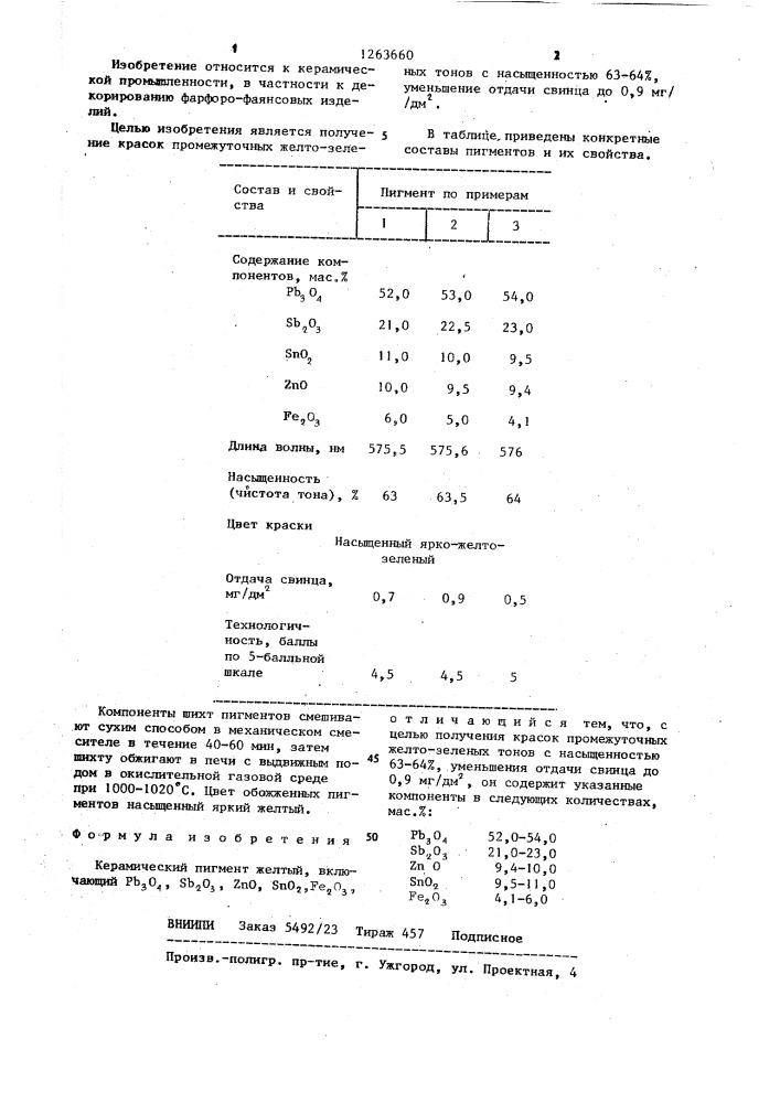 Керамический пигмент желтый (патент 1263660)