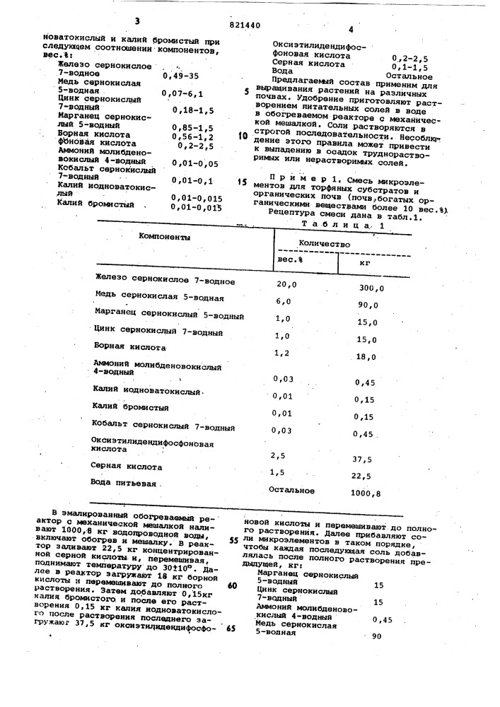 Концентрированная смесь для удобрениясельскохозяйственных культур (патент 821440)