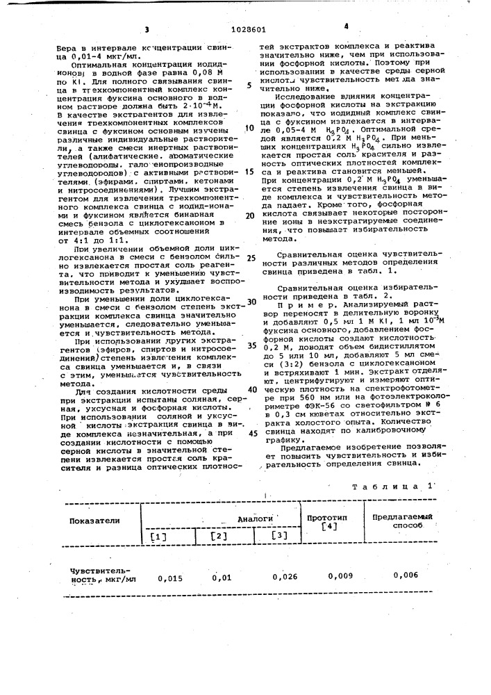 Способ экстракционно-фотометрического определения свинца (патент 1028601)