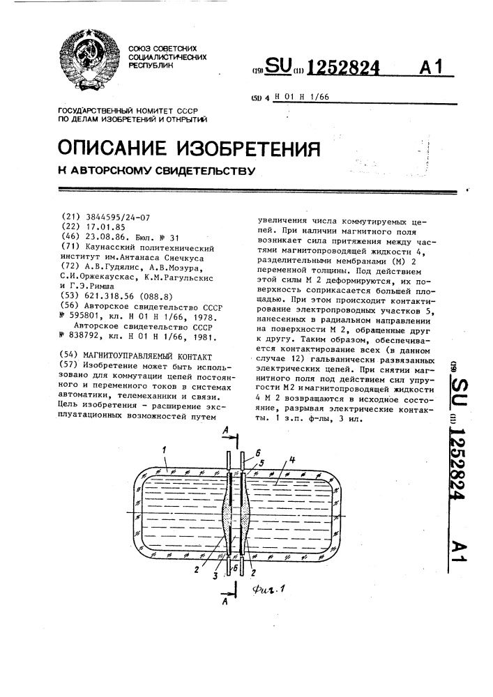 Магнитоуправляемый контакт (патент 1252824)