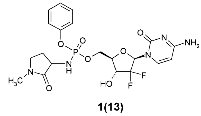 Замещенные (2r,3r,5r)-3-гидрокси-(5-пиримидин-1-ил)тетрагидрофуран-2-илметил арил фосфорамидаты (патент 2553996)