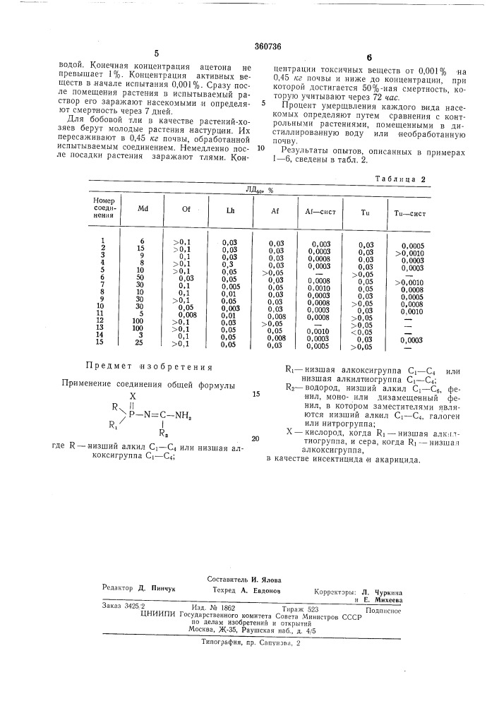 Инсектицид и акарицид (патент 360736)