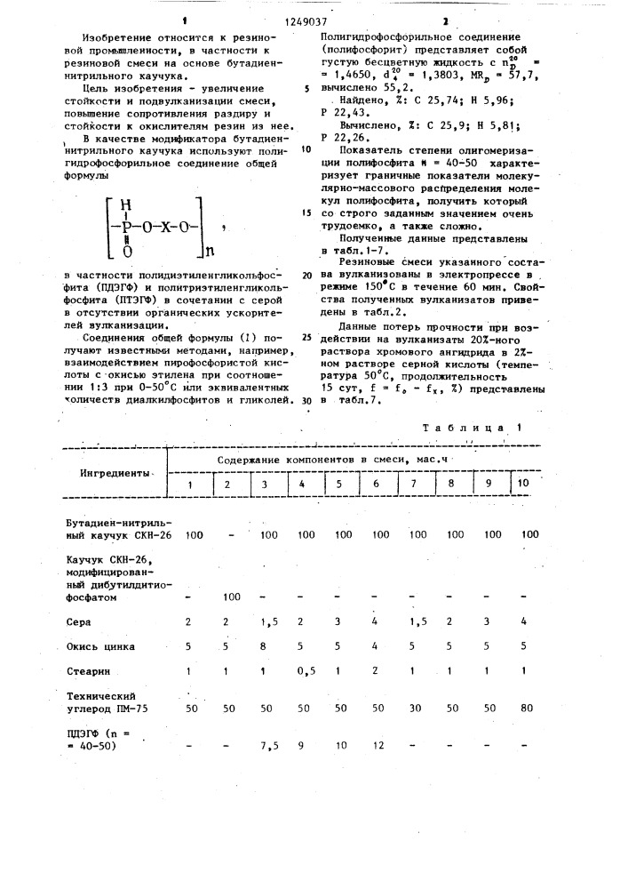 Резиновая смесь на основе бутадиеннитрильного каучука (патент 1249037)