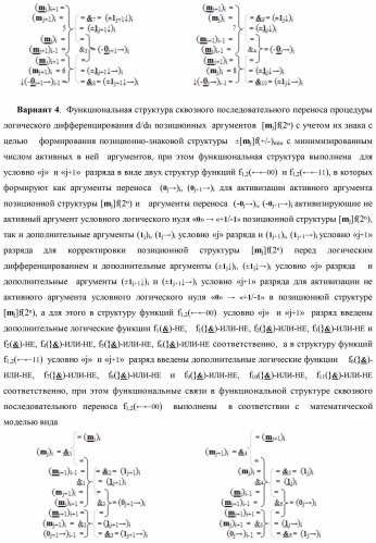 Способ формирования сквозного последовательного переноса в процедуре логического дифференцирования d/dn позиционных аргументов [mj]f(2n) с учетом их знака для формирования позиционно-знаковой структуры &#177;[mj]f(+/-)min с минимизированным числом активных в ней аргументов (варианты) (патент 2420869)