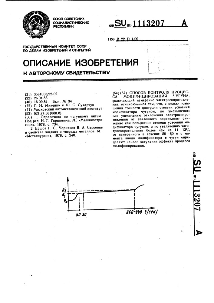 Способ контроля процесса модифицирования чугуна (патент 1113207)