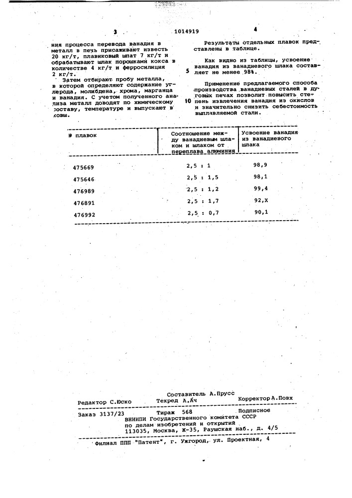 Способ выплавки ванадийсодержащей стали (патент 1014919)