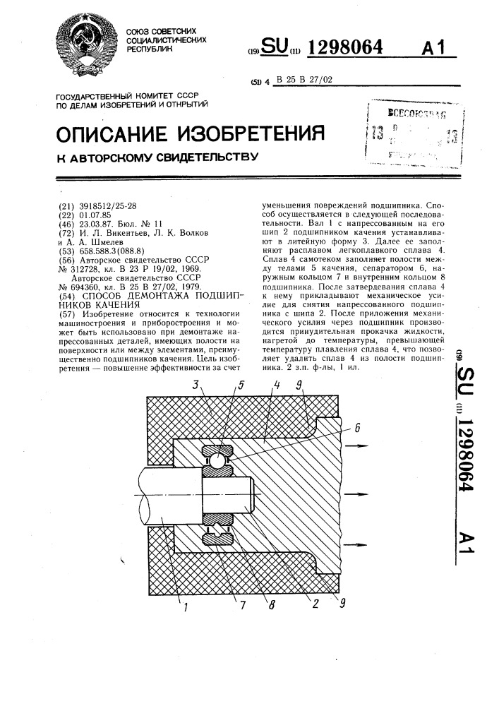 Способ демонтажа подшипников качения (патент 1298064)