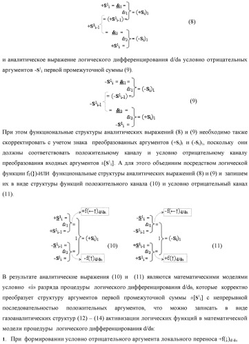 Функциональная входная структура сумматора с процедурой логического дифференцирования d/dn первой промежуточной суммы минимизированных аргументов слагаемых &#177;[ni]f(+/-)min и &#177;[mi]f(+/-)min (варианты русской логики) (патент 2427028)