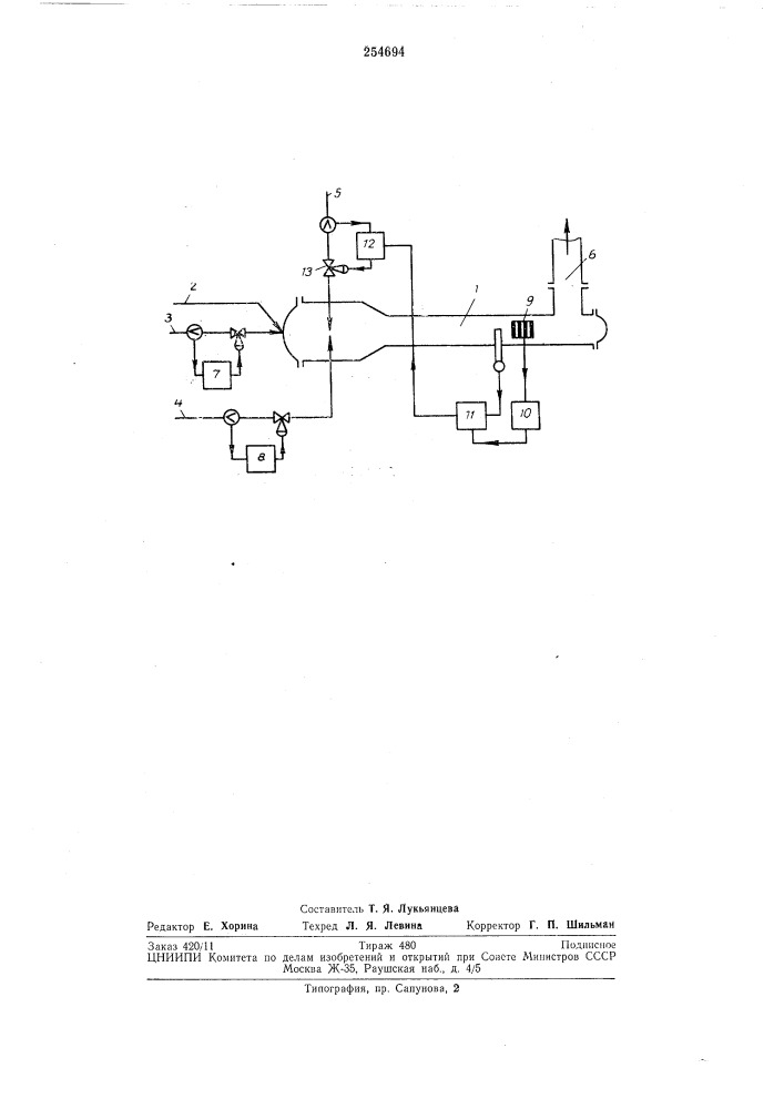 Способ автоматического регулирования сажевых реакторов (патент 254694)