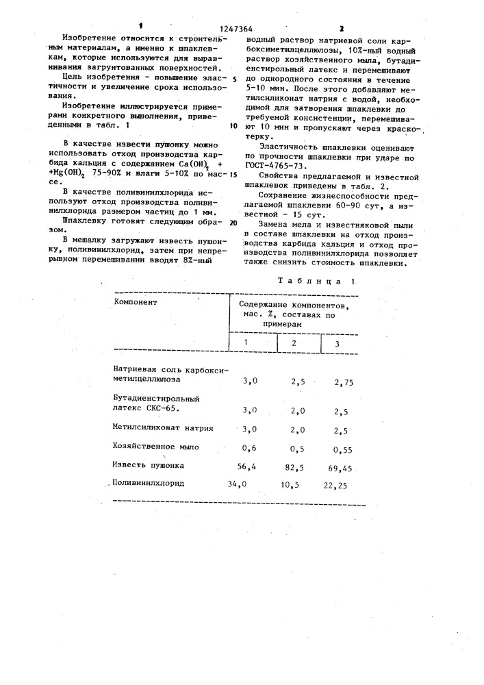 Шпаклевка (патент 1247364)