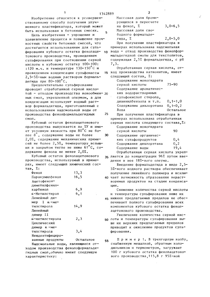 Способ получения пластификатора бетонных смесей (патент 1342889)