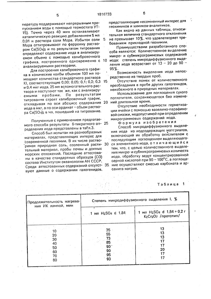 Способ микродиффузионного выделения иода из иодсодержащих материалов (патент 1816733)