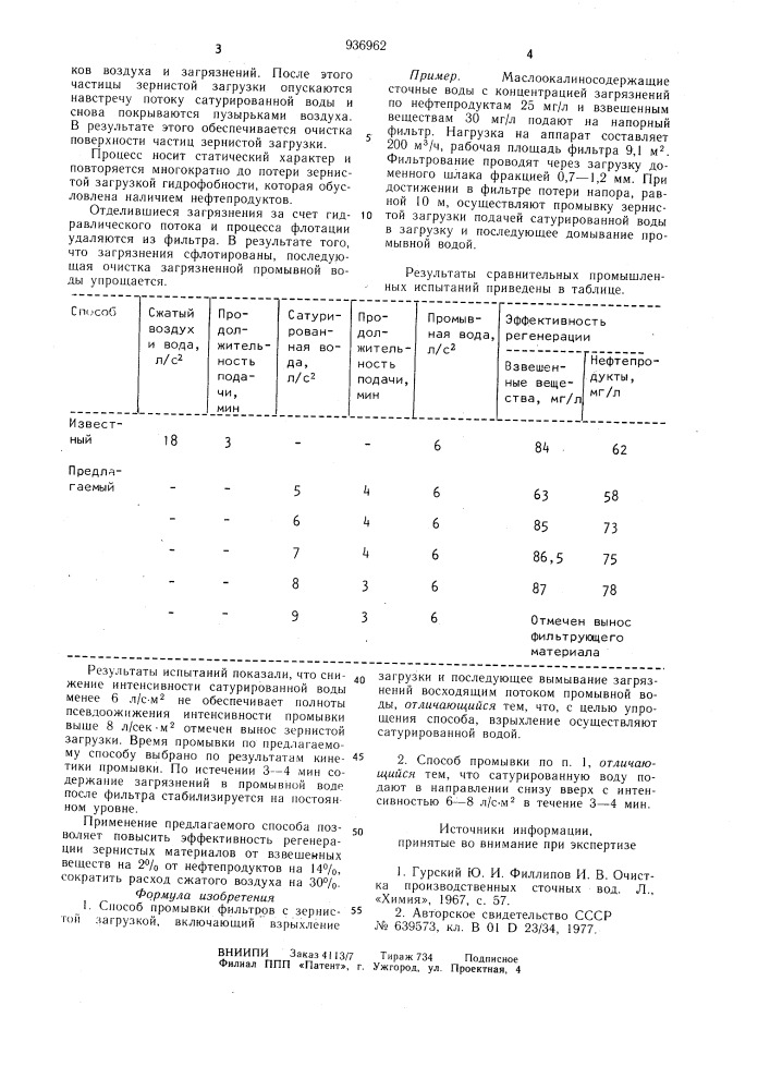 Способ промывки фильтров с зернистой загрузкой (патент 936962)