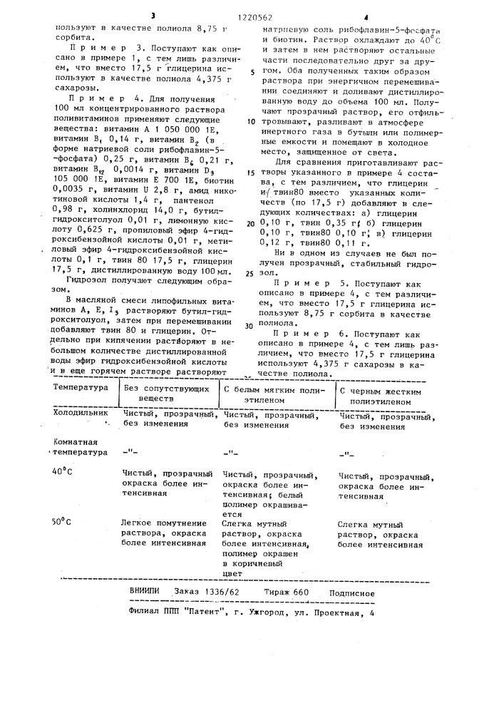 Способ получения концентрированных гидрозолей,содержащих липофильные и гидрофильные витамины (патент 1220562)