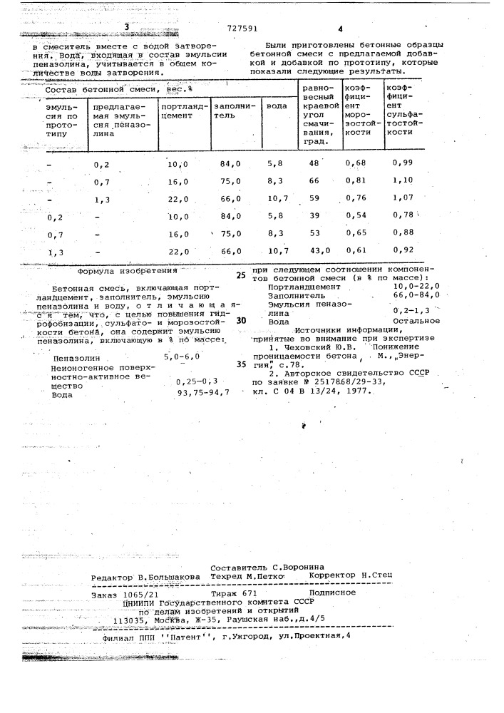 Бетонная смесь (патент 727591)