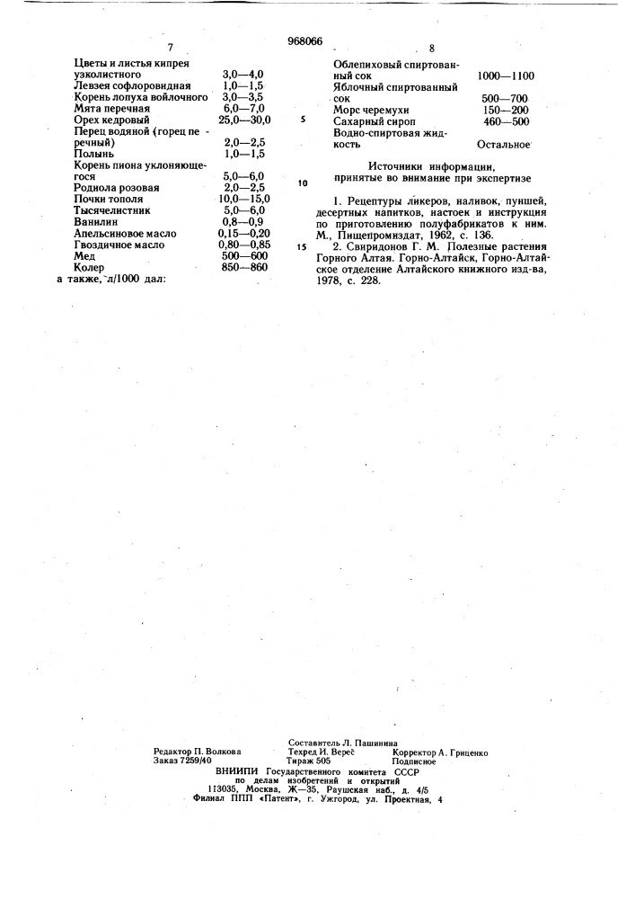 Композиция ингредиентов для бальзама "горно-алтайский (патент 968066)